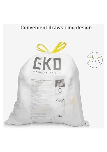 Eko Kolay Dağıtım Rulosu 80 Adet Ekstra Güçlü Ipli Küçük Çöp Torbası, 4 Galon Çöp Torbası (10-15L) 1 Paket Beyaz, Kod C
