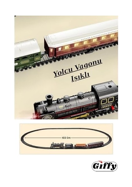 Parça Sesli ve Işıklı Eski Model Tren Seti Tren Işıklı 103 cm Tren modelleri