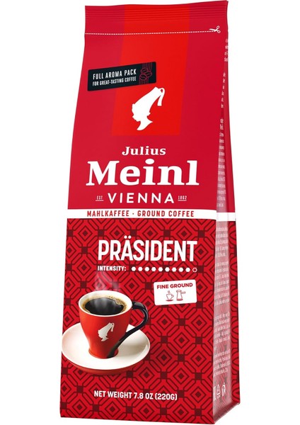 Julius Meinl Präsident Blend Öğütülmüş Filtre Kahve, Orta Kavrulmuş, Yumuşak Içim 220 G