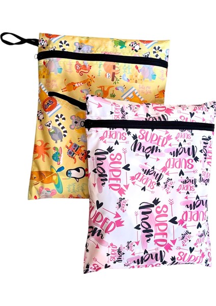 Yorni 2 Adet, 37 x 30 Cm, Mom ve Summer Desen, Sıvı Geçirmeyen Çok Amaçlı Çanta, Ekonomik Set, Yıkanabilir