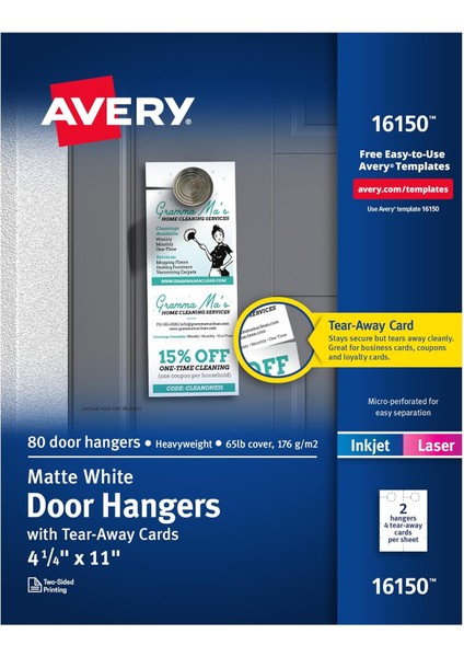 Kapı Askısı Aufreissbare Kart, Beyaz Mat, 10,8 x 27,9 Cm, 80 Adet (16150)