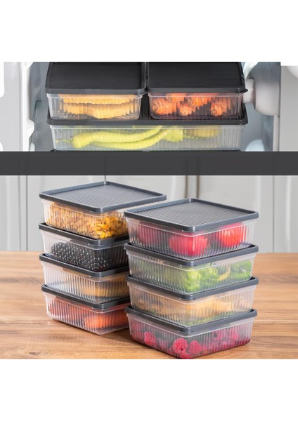 1169 8li Buzdolabı Organizer Mikrodalga ve Derin Dondurucuya Uygun Buzluk Bakliyat Saklama Kabı -