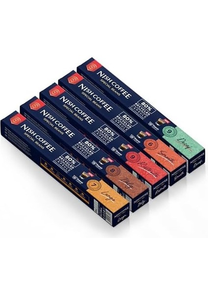 Nish Kahve Nespresso Uyumlu Kapsül Kahve 5'li Set Lungo, Italy, Risteretto, Smooth, Decaf 50 Adet fiyatları
