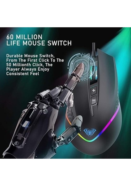 Aula F805 6400DPI Rgb 7 Tuşlu Makro Optik Oyuncu Mouse, Siyah fiyatları