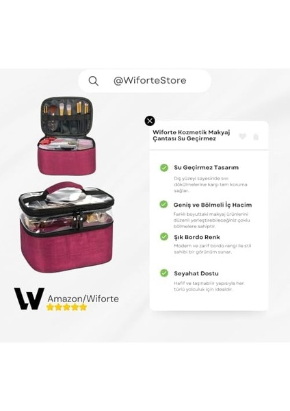 Wiforte Su Geçirmez Seyahat Tipi Makyaj Çantası – Büyük Boy, Çok Bölmeli Kozmetik ve Makyaj Seti Düzenleyici Kutusu (Bordo) modelleri