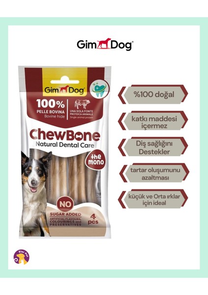 Chew Bone Naturel Press Çiğneme Kemiği Köpek Ödülü (4 Lü Paket) 80 gr - 9cm fiyatları
