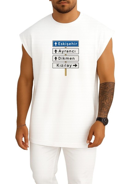 Oversize Meşhur Ankara Kızılay Tabelası Mavi Göğüs Tasarımlı Atlet