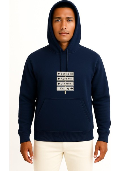 Kapüşonlu Ankara Kızılay Tabelası Göğüs Tasarımlı Unisex Sweatshirt