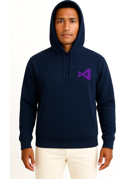Kapüşonlu Visual Studio Logo Cep Tasarımlı Unisex Sweatshirt
