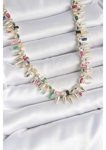 Pirinç Gold Renk Zirkon Taşlı Diken Model Vıp Seri Kadın Kolye