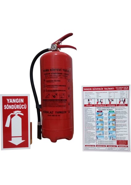 6 kg Kuru Kimyevi Yangın Söndürme Tüpü 4yıl Garantili Askı Aparatı + Levha + Talimatlı