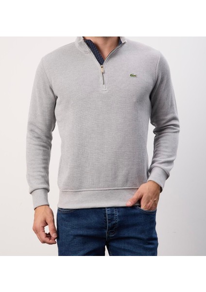 Fermuar Yaka Gri Dar Kesim Erkek Triko