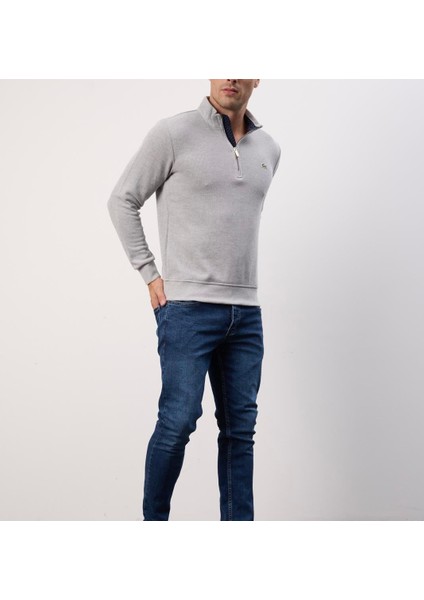 Fermuar Yaka Gri Dar Kesim Erkek Triko fırsatları