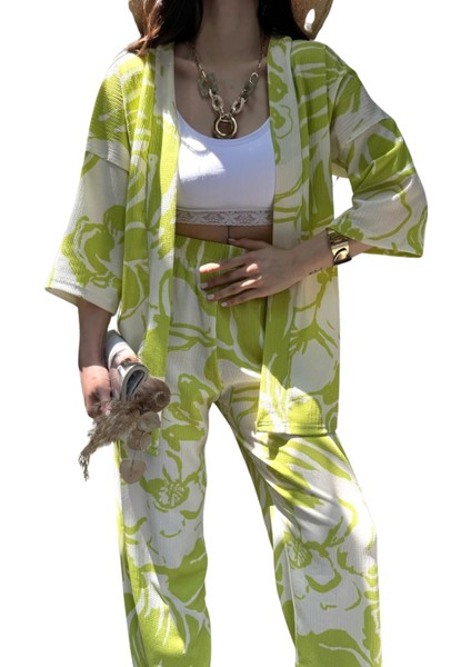 Alt Üst Takım Kimono- Desenli-Yeşil fiyatları