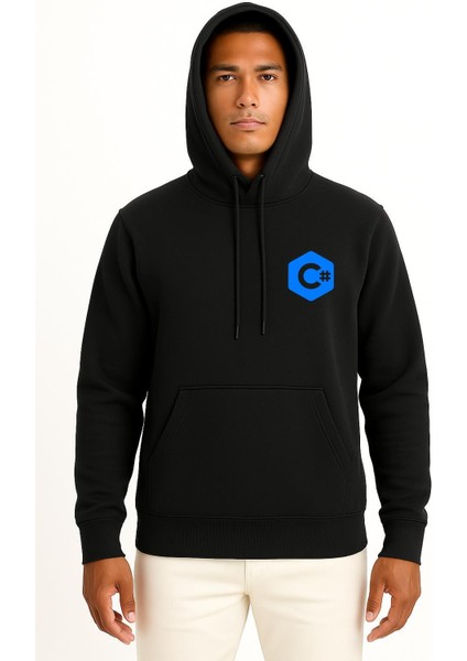 Kapüşonlu Csharp Logo Cep Tasarımlı Unisex Sweatshirt