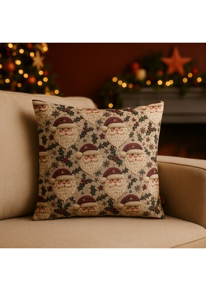 Jolly Santa 3D Nakışlı Noel Baba Desenli Dijital Baskılı Kırlent Kılıfı 44X44 cm