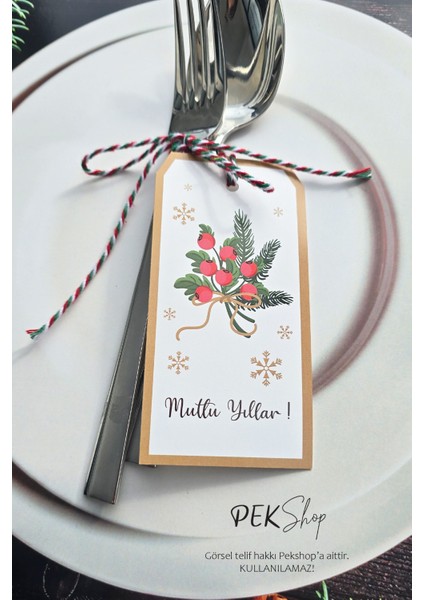 Yılbaşı Sofrası Süsü Çatal Bıçak Ipli Kart Yılbaşı Hediye Kartı Kokina Tasarım 10LU Paket fiyatları