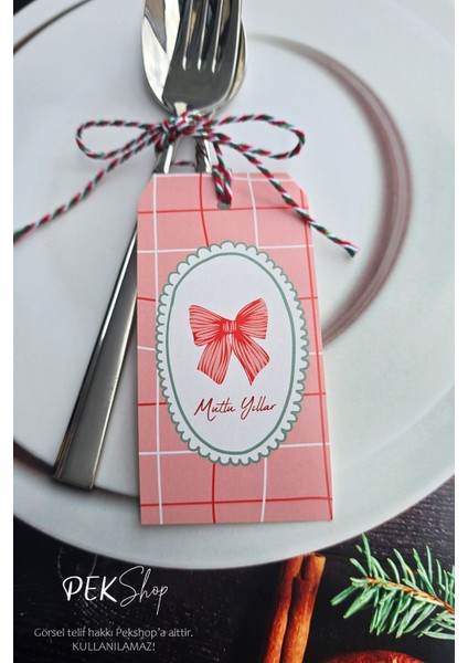 Yılbaşı Sofrası Süsü Çatal Bıçak Ipli Kart Yılbaşı Hediye Kartı Fiyonk Model 10LU Paket fiyatları