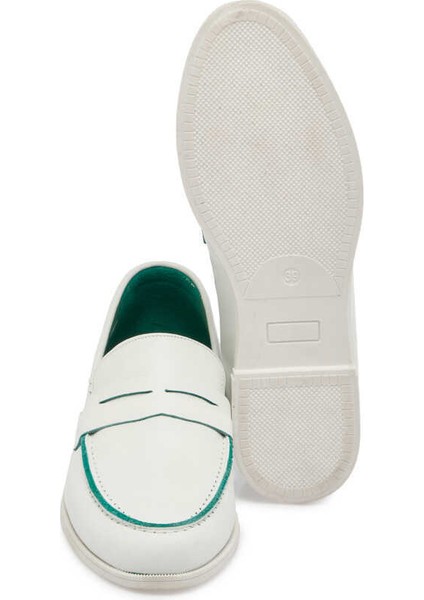 Beyaz Hakiki Deri Kadın Loafer - K24I1AY67366-A26
