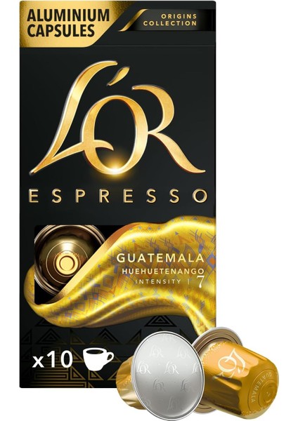 L'or - Espresso Kahve - Guatemala - Origins Collection - Yoğunluk 7 - Yumuşak ve Dengeli Notalar - 1 Paket x 10 Alüminyum Kapsül modelleri