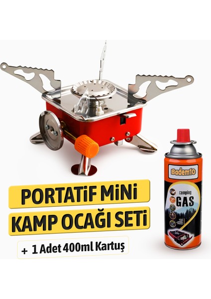 Taşınabilir Mini Tek Gözlü Portatif Kendinden Manyetolu Kamp Ocağı + 1 Adet 400ML Kartuş