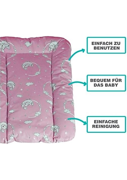 Baby'ness Elyaf Dolgulu Pvc Alt Değiştirme Minderi, Sıvı Geçirmez, Leke Tutmaz, Aydede Desenli, Pembe, 50X70CM