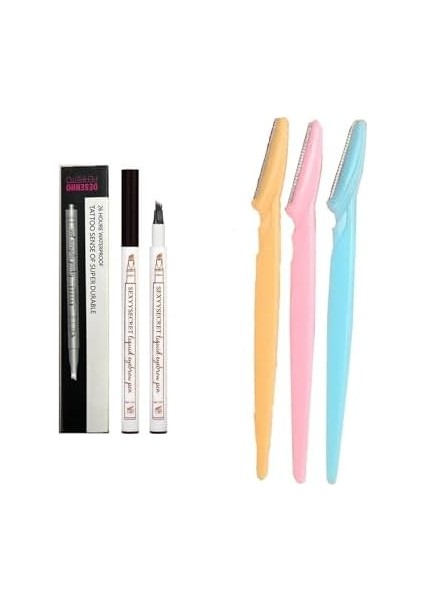 Fine Sketch Siyah Kaş Kalemi Suya Dayanıklı Kalıcı Kaş Kalemi ve 3 Lü Yüz Jileti Kaş Usturası
