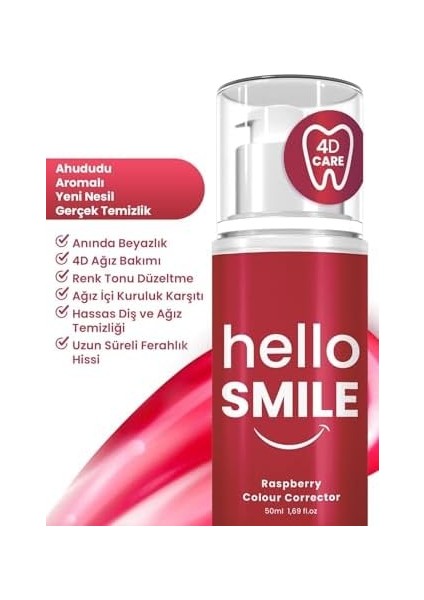 Hello Smile Anında Beyazlatıcı Diş Jeli, Ahududu Aromalı, Leke Karşıtı & Plak Önleyici, Ferahlatıcı Günlük Ağız Bakımı, 50 ml fiyatları