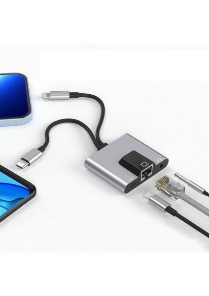 3 In 1 Arada iphone ile Uyumlu Lightning/type-C - Ethernet Adaptörü - Telefon/tablet Ethernet Lan Ağ Adaptörü, Adaptörü Tak ve Çalıştır ZR815