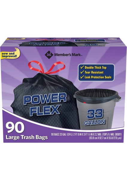 Bir Üye Markası 33 Galon Power-Guard Ipli Çöp Torbaları (90 Ct.) - 1'li Paket fiyatları