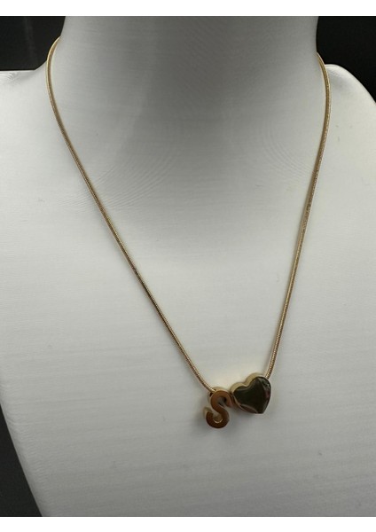 Altın Renk S Harfi ve Kalp Detaylı Çelik Kolye fiyatları