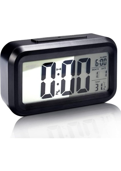 Çalar Saat Büyük LED Ekranlı Başucu Saati 12/24 Erteleme Gece Lambası, Tarih Takvimli Yatak Odası Ev Ofis Için (Siyah)