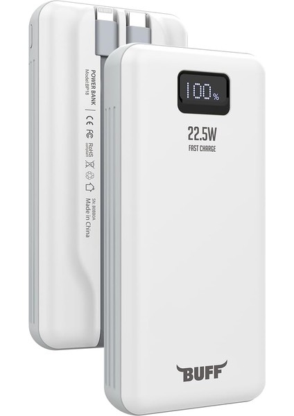 Labs BP18 22.5W 20.000MAH LCD Ekran Dahili Kablolu Taşınabilir Powerbank (Beyaz)