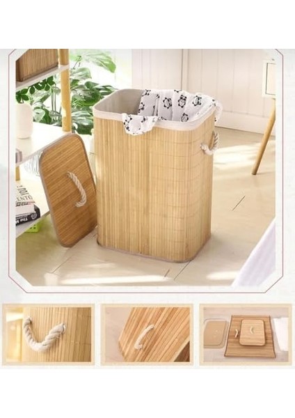 Bambu Katlanabilir Çamaşır Sepeti Dikdörtgen Kirli Sepeti 42X32X50 modelleri