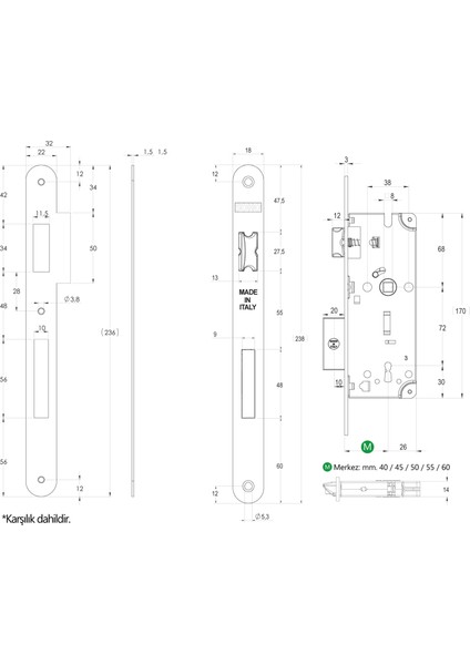 Art. 725 Oda Metal Dilli Gömme Kilit fiyatları