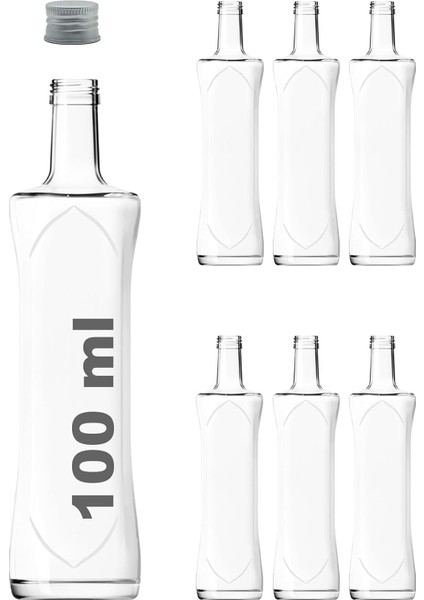 100 ml Şeffaf Piramit Sosluk 100 cc Kapaklı Kavisli Cam Şişe 6 Adet (Gümüş (Metal))
