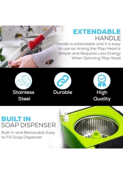 79117 Tekrar Doldurma, Paspas ve Yedeklerle Döner Paspas Temizleme Seti, Siyah/yeşil modelleri