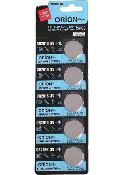 CR2016 3V Lityum Pil 5'li Paket