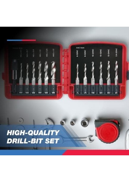 10059A Kombinasyon Matkap ve Musluk Ucu Seti, Hızlı Değiştirme, 13 Parça, Sae (6-32NC Ila 1/4-20NC) ve Metrik Matkap Ucu Seti (M3 - M10), Metrik Musluk Seti modelleri