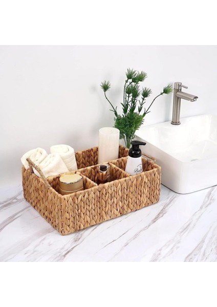 El Yapımı Hasır Dikdörtgen Çok Amaçlı 4 Bölmeli Dolap Düzenleyici (43X30X13CM)