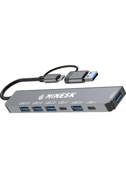 Usb-C Hub Laptop ve ile Uyumlu Çoklayıcı / 1x USB 2.0 / 1x USB 3.0 / 2x Usb-C/çevirici Çoklayıcı (7-In 1 USB Hub)