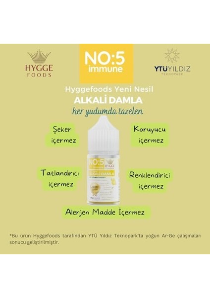 Hyggefoods Yeni Nesil Alkali Damla No.5 Immune - Ph Arttırıcı - Su Içmeye Yardımcı - 30 ml fiyatları