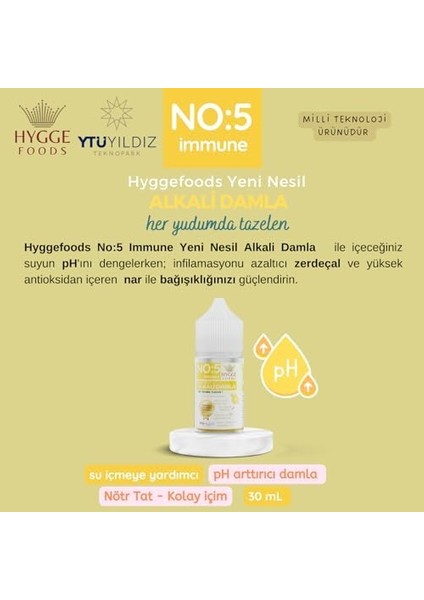 Hyggefoods Yeni Nesil Alkali Damla No.5 Immune - Ph Arttırıcı - Su Içmeye Yardımcı - 30 ml modelleri