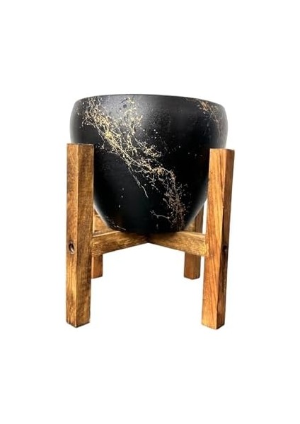 Tasarımı Ev Dekorasyon Siyah Üzeri Mermer Efektli Toprak Saksı Saksılık Salon Çiçeklik 4 Ayaklı - 15 cm modelleri