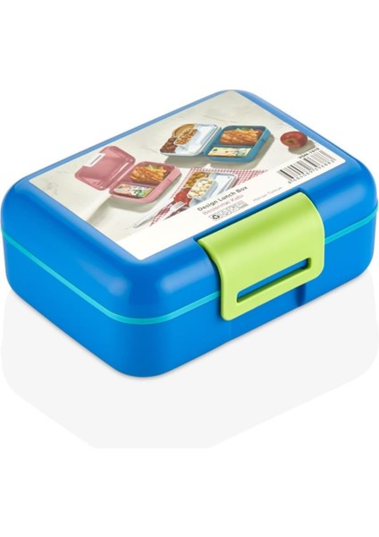 Beslenme Kutusu Çift Katlı Alt Hazne Iki Bölmeli Yemek Saklama Kabı Çatal Kaşık Bıçak Set (Lacivert-Turkuaz)