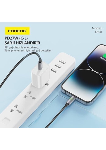 XS08 60W LED Işıklı Type-C To Type-C Şarj ve Kablosu Ip Örgülü 1,2m fiyatları