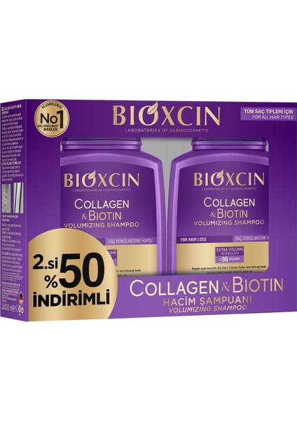 Collagen Biotin Saç Dökülmesine Karşı Şampuan 300 ml 2X300 ml - Dezenfektan Hediyeli - %72 Alkol