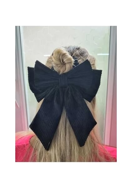 Kadife Siyah Büyük Boy Fiyonk Bağlama Toka, At Kuyruğu Tokası, Topuz Tokası