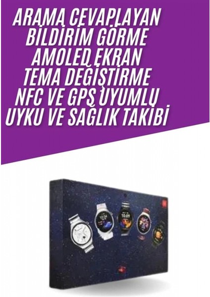 Unısex Yuvarlak Ekranlı 7 Kordonlu Akıllı Saat Gps Destekli Çoklu Kordon Seçeneği