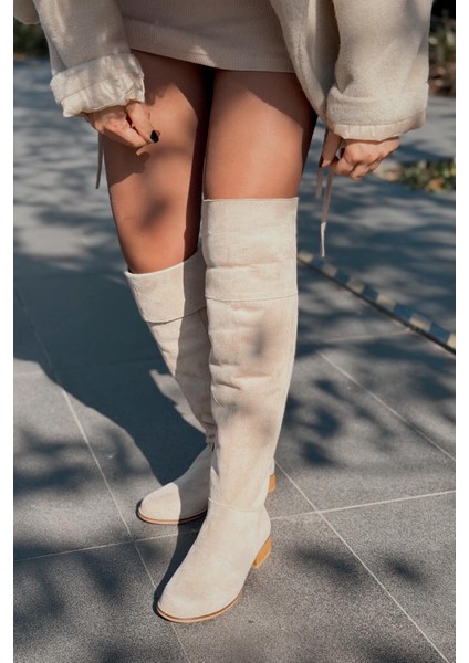 Jolvern Kadın Çizme Bej Süet Püskül Detaylı fiyatları